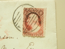 BROWNISH CARMINE SCOTT #25 STAMP ON BOSTON MASSACHUSETTS 1850S COVER 