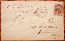 NEWCASTLE, NEW BRUNSWICK, CANADA SCOTT 37B ON CROSS BORDER COVER TO BOSTON - POSTAL HISTORY