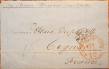 NEW YORK TO COGNAC FRANCE 1858 TRANSATLANTIC STEAMSHIP COVER - MARITIME POSTAL HISTORY